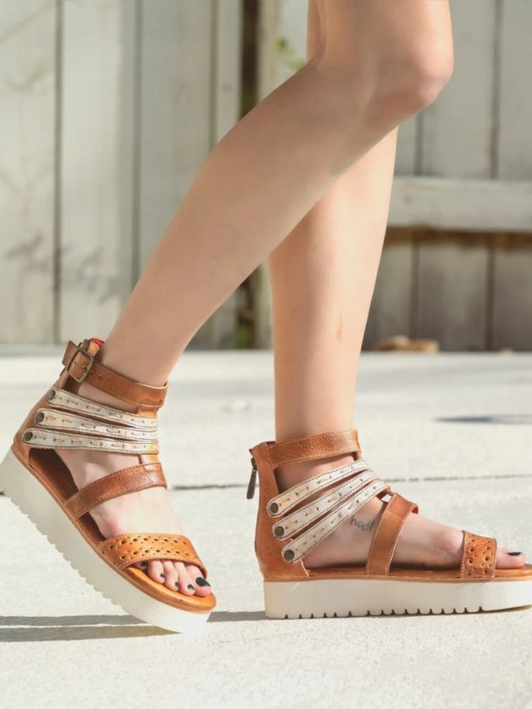 Bed|St Artemia Platform Leather Sandal In Tan Rustic Nectar Lux Womens Size 7.5